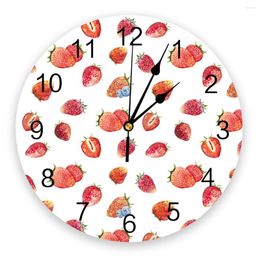 Wall Clocks Strawberry Berry Red Clock Living Room Home Decor Large Round Mute Quartz Table Bedroom Decoration Watch