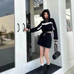 Sports Style Women Hoodie Skirt Triangle Casual Short Skirt High Waisted Pants Warm Hooded Tops Trousers Set