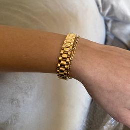 Charm Bracelets Luxury Golden Stainless Steel Cuba Bracelet Watch Wristband Women Jewellery Bangles Gift for Men Drop 230814