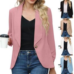 Women's Suits Women Blazer Single Button Long Sleeve Loose Lapel Formal Business OL Commute Style Office Clothes Mid Length Lady Suit Jacket