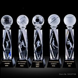 Decorative Objects Figurines CrystalTrophy Customized Sports competition Basketball football volleyball tennis baseball table award trophies 230812