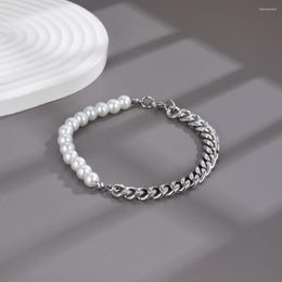 Bangle Women's Stainless Steel Bracelet Half Pearl Chain Adjustable Cuban Fashion Women Jewellery Gift For Girlfriend