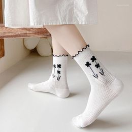 Women Socks Product Colour Matching Dots Women's Kawaii Thin Mesh Flower Female Fashion Black And White Maiden