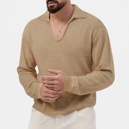 Men's Sweaters Waffle High-end Fabric V-neck Loose Casual Sports Long Sleeved T-shirt Top For Daily Wear When Going Out And Playing