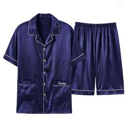 Men's Sleepwear Men Silk Pyjama Sets Satin Pyjama Letter Short Sleeve Shorts Large Size Fashion Pyjamas For Male Nightwear Suit Home