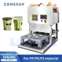 ZONESUN Semi Automatic Cup Sealiing Machine Bubble Tea Boba Sealer Milkshake Fruit juice Yoghourt Pudding Packaging ZS-FK4C