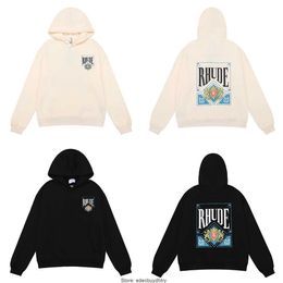 Mens Hoodies Moletons Designers Excepcionais Rhude Moda Carta Impressão Suéter Com Capuz Marca Americana Homens e Mulheres Amantes Europeu Versi Luxuoso Calor