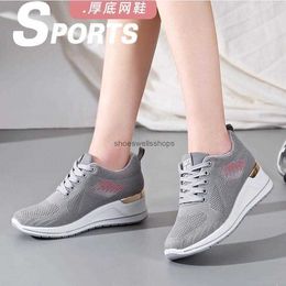 Casual sports shoes Grey pink women's 2022 spring and autumn new shoe women inner heightening thick-soled foreign trade shoes breathable mesh oo1