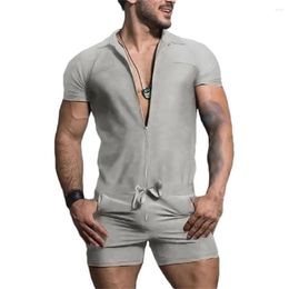 Men's Tracksuits 2023 Solid Sexy Zipper Jumpsuits Men Short Sleeve Casual StreetwearLapel Clothing Fashion Slim Shorts M-3XL