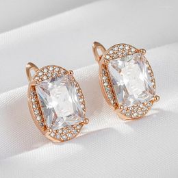Hoop Earrings Wbmqda Luxury Elegant Square Natural Zircon For Women 585 Rose Gold Colour Sparkling Wedding Party Fine Jewellery