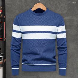 Men's Sweaters Striped Print Sweater Stylish Patchwork Warm Knit Pullover For Autumn/winter Fashion Men Dress