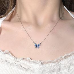 Pendant Necklaces European And American Blue Butterfly Necklace Fashion Simple Personality Light Luxury Choker For Women Collar Chain