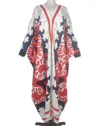 Ethnic Clothing African Style Fashion Lady Batwing Sleeve Silk Printed V-Neck Kaftan Maxi Dress Kuwait Muslim Night Club Long BouBou