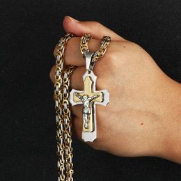 Necklaces Pendant Necklaces Religious Catholic Crucifix Jesus Cross Necklace for Men Cross Pendent with Bible Necklace Men Byzantine Chain J