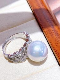 Cluster Rings Real White Colour Freshwater 12-13MM Pearl Ring Gorgeous 925 Sterling Silver Adjustable Finger Jewellery Nice Party Gift