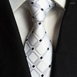 Bow Ties Business Silk Neckties White Black Dots Pattern Men's Jacquard Woven Neck Gravatas Male Wedding Party Accessories