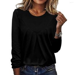Women's Blouses Blouse Lady Fall Top Round Neck Pleated Solid Colour Simple Style Loose Pullover Commute Friendly To Skin T-shirt