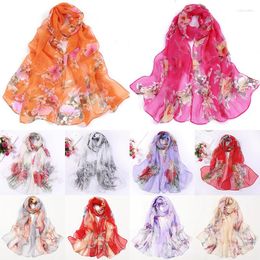 Scarves 50 160cm Floral Summer Women Silk Scarf Chiffon Georgette Headscarf Bandana Print Summber Sunscreen Beach Shawls