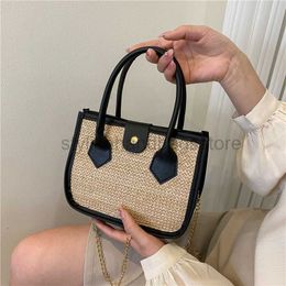 Shoulder Bags 2022 New Personalized Ins Seaside Summer Beach Vacation Woven Bag with Western Contrast Color Handheld Straw Woven Bagstylishhandbagsstore