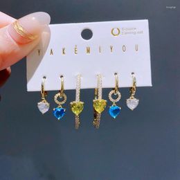 Hoop Earrings Arrival 3 Pairs Heart Crystal Pendant Set Gold Plated Luxury Cubic Zircon Women Jewelry