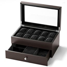 Watch Boxes Wood Big Size Box Storage Case 10slots Organiser For Men Mechanical Wrist Watches Transparent Skylight Display