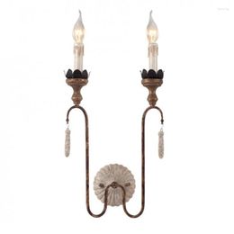 Wall Lamp American Retro Iron Lamps Living Room Ornaments Nostalgic Bedroom Bedside Candlestick Long Sconces Lights Lighting