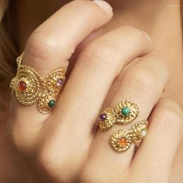 Wedding Rings Bohemian Color Ring Bands Gold Hollowed Out Madera Pulseira Adjustable Opening Estrela De Cinco Elastic Jewelry