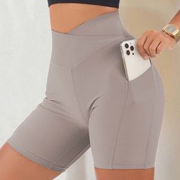 Yoga Outfit Crossover Workout Gym Shorts Women Fitness Leggings Scrunch Butt Booty Seamless Short High Waist 230814
