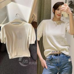 Womens Sweaters Spring n.peal Beige Cashmere Round Neck Short Sleeve Sweaters