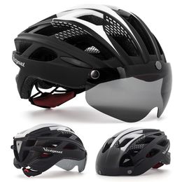 Cycling Helmets Bike Helmet Adult Men Women with Magnetic Goggles Sun Visor Bicycle Rear Led Light Adjustable for Road 230814
