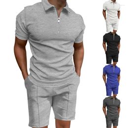 Men's Tracksuits 2023 Mens Sets Summer Casual Texture Jacquard POLO Zipper Lapel Short Sleeve Shorts Suit For Men