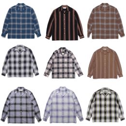 Men s Casual Shirts Stripe Plaid Series Multi Version WACKO MARIA Shirt Men Women High Quality Pocket Long Hawaii Beach Blouse 230814