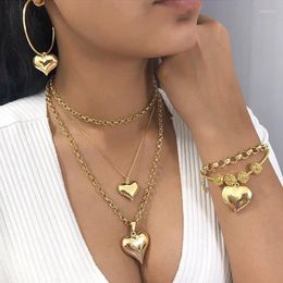 Chains Love Multi-layer Stack Necklace Earring Bracelet Women Personality Creativity Fashion Accessories Set Jewellery Collarbone Chain