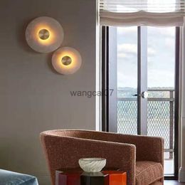 Wall Lamps Art Deco Round LED Wall Sconce Natural Marble Brass Parlour Aisle Corridor Wall Lights Atmosphere Decoration Lamp Drop Shipping HKD230814