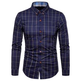 Men s Casual Shirts Men Shirt Plaid Print Long Sleeve Autumn Button Single breasted Formal Top Mid Length Dress up Business 230814