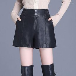 Women's Shorts 2023 Women Fashion Side Pockets Fashionable Faux Leather Vintage High Waist Zipper Female Short Pants Mujer T784