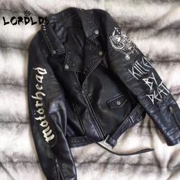 Men s Jackets LORDLDS Mens Distressed Leather Black Moto Biker Vintage Cafe Racer Streetwear Punk Rock Jacket with Print Male 230814