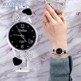 Wristwatches Diamond Bracelet Watch For Women Elegant Ladies Stainless Steel Bangle Flower Lover Heart Female Relogios