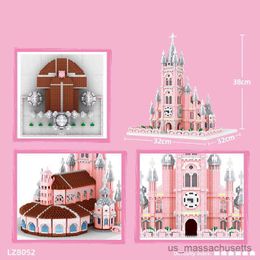 Blocks 7017PCS World Famous Architecture Sacred Heart Church DIY Diamond Building Blocks Pink Castle Mini 3D Blocks Toys Gifts R230814