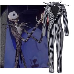 Ocasões especiais pesadelos antes do Natal Jack Skelington Sally Cosplay Costume listrado Top Pant Fort Festy Halloween Uniform 230814