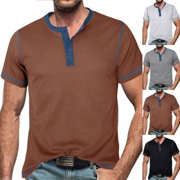 Men's T Shirts Loose Fit Male Plaid Short Sleeve Lapel Button Top Summer Casual Men Graphic Tees Plain Cotton