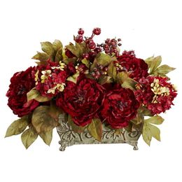 Decorative Flowers Wreaths Hydrangea Artificial Flower Arrangement Red 230812