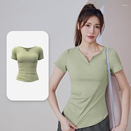 Active Shirts Pilates Fitness Gym T-Shirts Women Quick Dry Yoga Tees Short Sleeve Pleated Workout Running Clothing Sports Camisas De Mujer