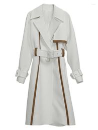 Trench da donna Spring Autumn Autumn Long Brown Patchwork White Coat per Women Beltway Runway Luxury Designer Over -Coat Fashion