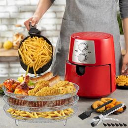 Bakeware Tools Air Fryer Dehydrator Rack Stainless Steel Grill Round Steam With Oil Brush And Anti-Scald Clip Stackable