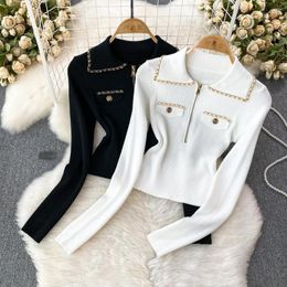 Women's Blouses Elegant Sweet Long Sleeve Polo-neck Knit Pullover Korean Fashion Casual Sweater Autumn Winter Women Knitwear Tops