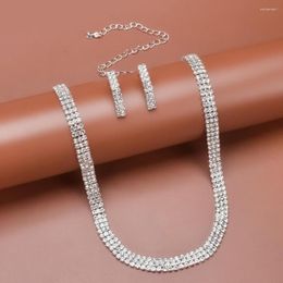 Necklace Earrings Set 1 Bride Sparkling Rhinestone Elegant Luxury Women Girls Stud Kit Wedding Jewellery Gift