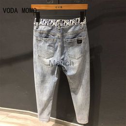 Men's Jeans Ripped Denim jeans 2022 men's trendy brand loose summer in elastic feet pants men's Korean harem teenagers cropped pants J230814