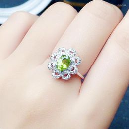 Cluster Rings Natural Real Green Peridot Flowerl Ring 5 7mm 0.9ct Gemstone 925 Sterling Silver Fine Jewellery Women X219315