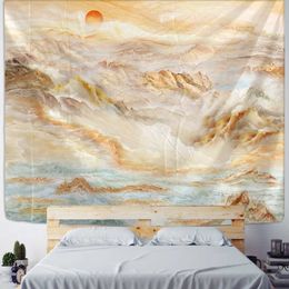 Tapestries Ink Landscape Wall Tapestry Chinese Ancient Style Illustration Wall Hanging Tapestry Home Decor Table Cover Tapestry